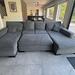 Large Gray Sectional With Ottoman