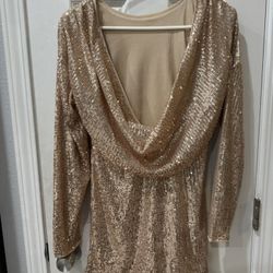Rose Gold Sequin Draped-Back Romper