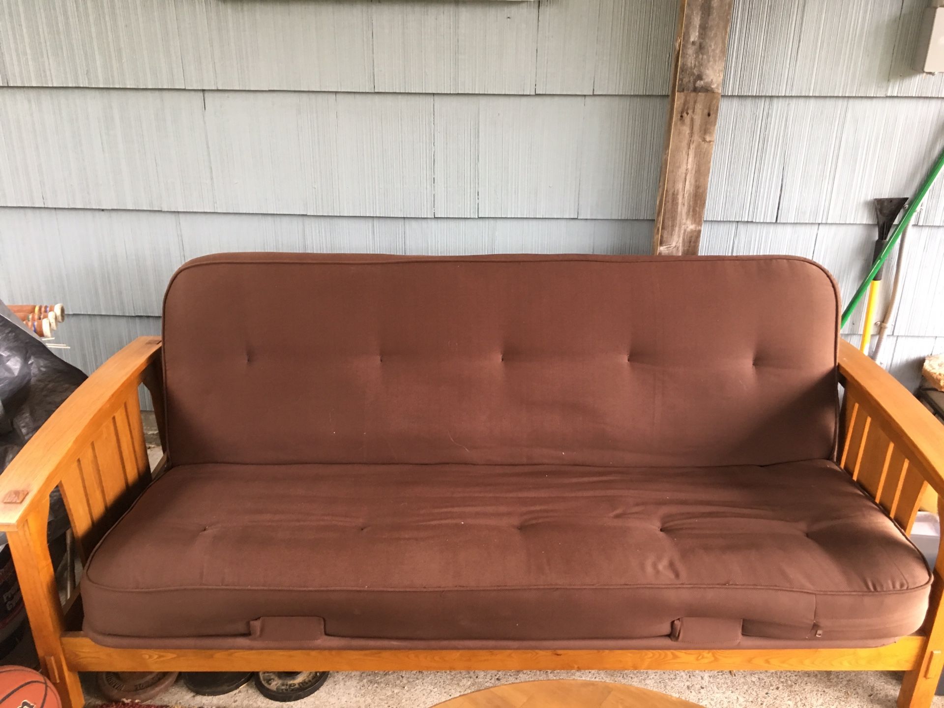 Wood frame futon with spring mattress