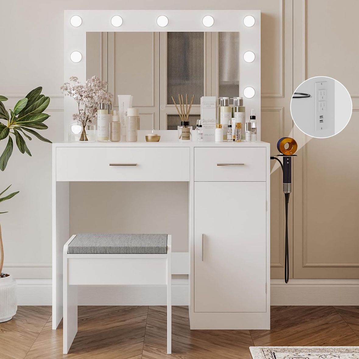 Vanity Makeup Desk with Mirror, Large Drawer and 3 Adjustable Lighting Modes - New in Box Not Assembled