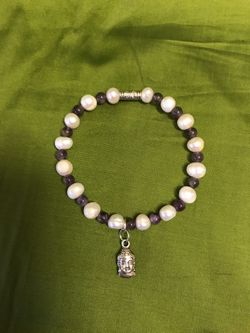 Freshwater pearl and amethyst bracelet