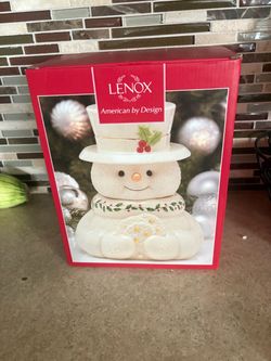 Lenox Happy Holly Days Snowman Cookie Jar – 9” – Original Box