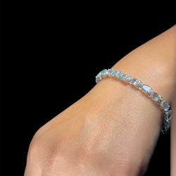 Sterling Silver Aquamarine Tennis Bracelet – 8” | 11.6g