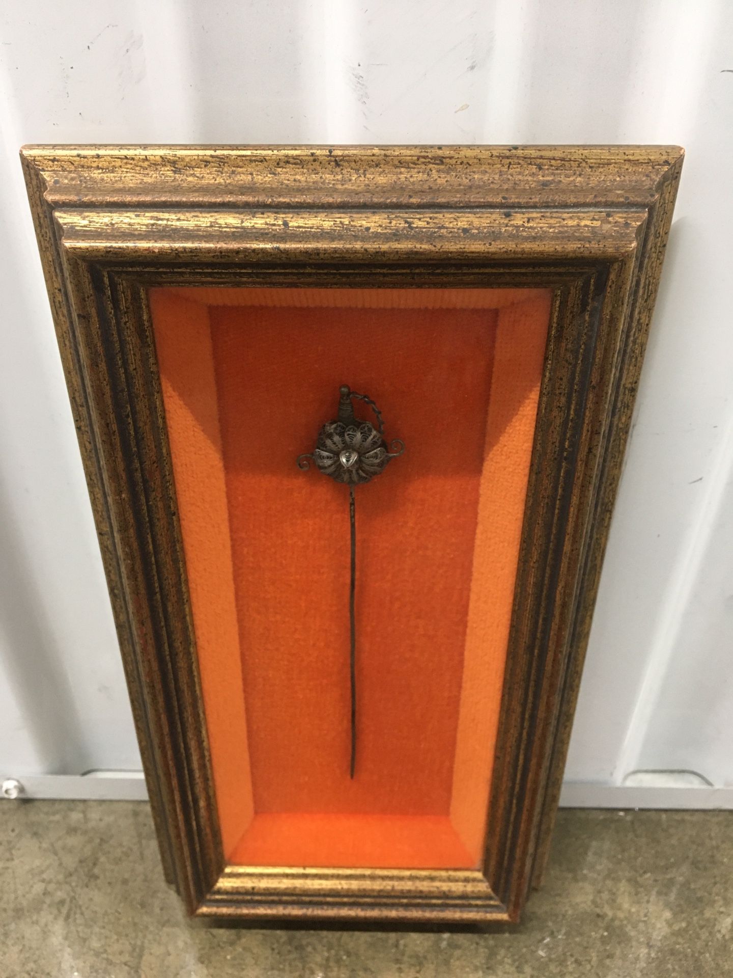 Antique Hatpin with Extra-Long Stem Displayed in Shadow Box