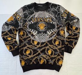 NWOT  Unbranded  Medusa Leopard Chain  Sweatshirt Pullover Rhinestone Black Gold  Men  Size Medium