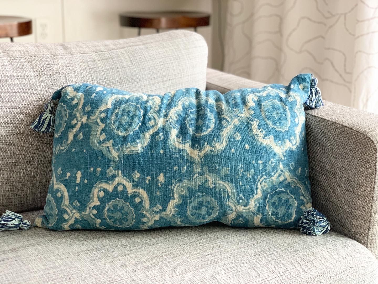 Two sided blue accent pillow