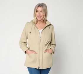 Susan Graver Water Repellent Jacket with Printed Lining Stone, Regular X-Large
