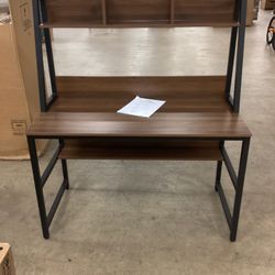 Harold 47 in. Rectangular Brown Wood Computer Desk with Hutch, Study Writing Table with Storage Shelf