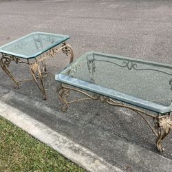 Vintage Garden Patio Glass Table Outdoor Set Of 2 Old Inique Price for Both!