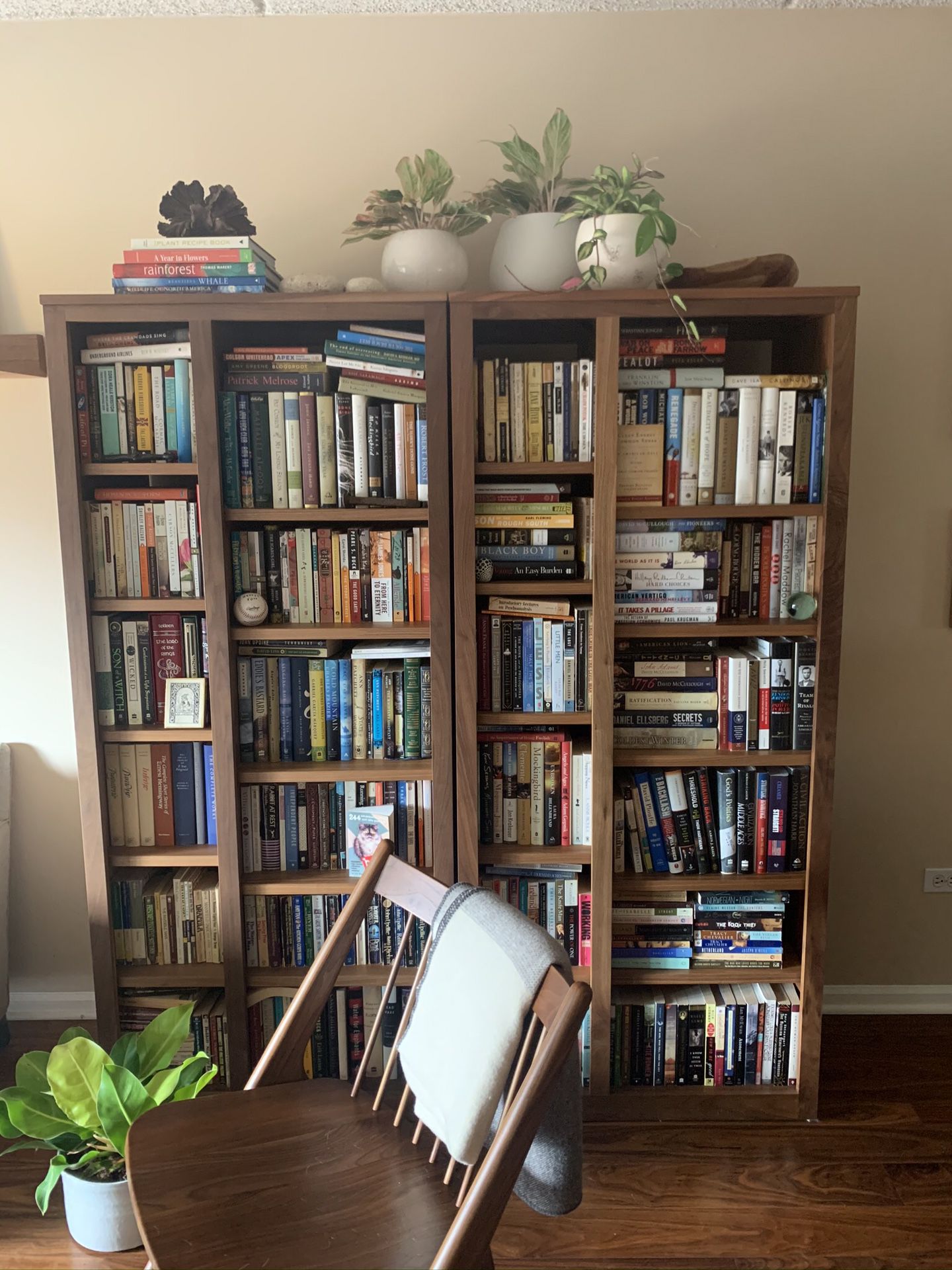 Walnut bookshelves from Room and Board