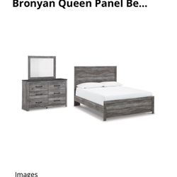 Bronyan Queen Panel Bed With Mirrored Dresser Brand New Mattress And All Only Had It For 4 Days 
