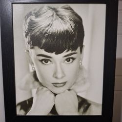 Hepburn 16 X 20 B/W & Framed in Black Wood