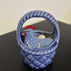 Vintage Ceramic Basket with Chicken 