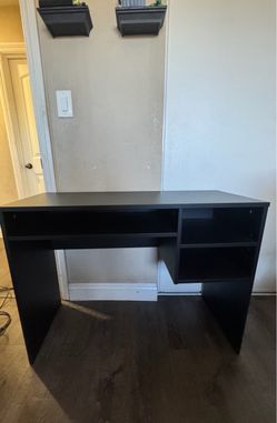 Black Computer Desk with Side Shelves