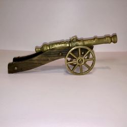 Antique Decor Non Firing Bronze Brass Wood Wheels Base Moving Cannon 13”