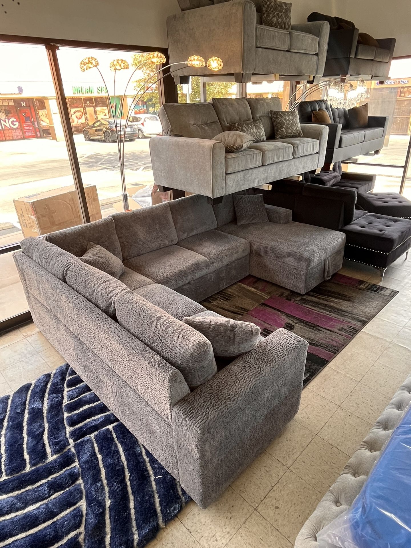 Hermoso Juego de Sala Color Gris Tela Súper Suave NUEVO