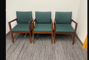 Sturdy Wood Frame Guest Chair with Dark Green Upholstery