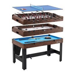 54" 4-in-1 Multi Game, Pool Table, Table Tennis Pong Table, Air Hockey, Foosball, by MD Sports