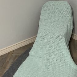 Handmade Shawl / Travel Blanket Aqua Grey