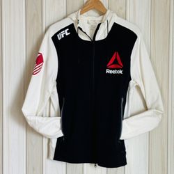 REEBOOK; UCL  BLACK & CREAM HOODIE JACKET SIZE M