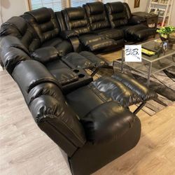 Brand New Living Room 💥 L Shaped Black Leather Reclining Sectional Couch With Cup Holders, Console| Sofa, Loveseat, Wedge| Red, Chocolate Brown Opt|