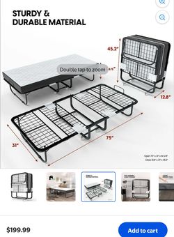 VOR Rollaway Bed, 31 in x 75 in Folding Bed with 4 in Mattress, Twin Size Foldable Bed with Sturdy Metal Frame & Memory Foam Mattress