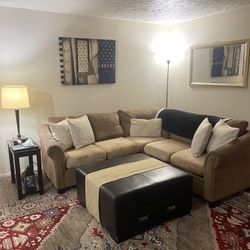 Brown Sofas, Table With Lamp Included 
