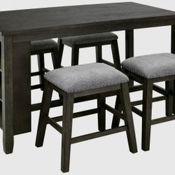 Raymour & Flanigan Napa Counter-Height 5-Pc Dining Set — Table + 4 Upholstered Stools