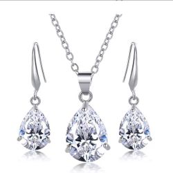 Women Jewelry Trendy Cubic zirconia Waterdrop Jewelry Women's Charm Dangle Earring Cubic zirconia Pendant Necklace Earring Set