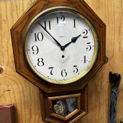 Antique Waterbury Schoolhouse Style Calendar Wall Clock - “12 Inch Drop” Model