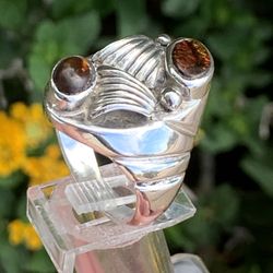 Vintage Handcrafted Thick Heavy Sterling Silver & Fire Agate Ring  