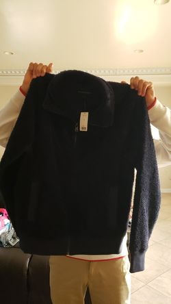 New Banana Republic Sherpa Full Zip Navy Blue Sweater Jacket .