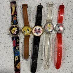 Vintage Kids Watches- Barbie, Tweety Bird, Minnie Mouse, Hearts Afire