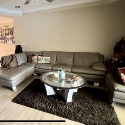 Gray Leather Sectional 