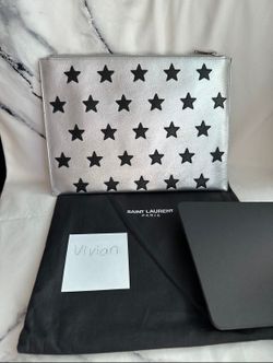 Saint Laurent Paris YSL leather large pouch New with dust bag Silver Black