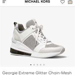Michael Kors Georgie Extreme Glitter Chain-Mesh and Leather Trainer, size 8