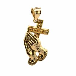 Men’s Or Women’s 10k Yellow Gold Cross with Praying Hands Pendant for Necklace GP3128587