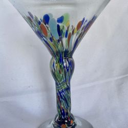 Mexican Hand Blown Multi Colored Confetti Martini Glass