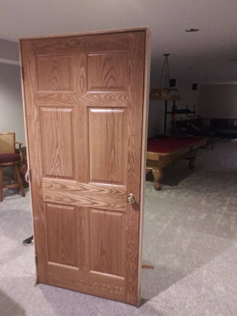 Solid oak 6 panel interior doors, 1 36- in 2 27 in and 1 24-in in