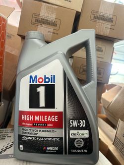 Last one Mobil 1 5w30 high mileage motor oil