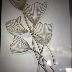 Gold Metal Ginkgo Leaf wall Decor / 3 Dimensional/. 23” X 45” From Upscale Home In Melville 