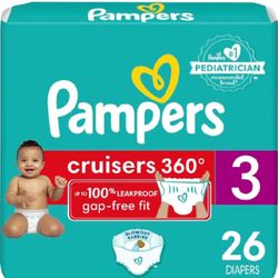 4 Bag x Pampers Cruisers 360 Diapers - Size 3, 26 Count, Pull-On Disposable Baby Diapers, Gap-Free Fit