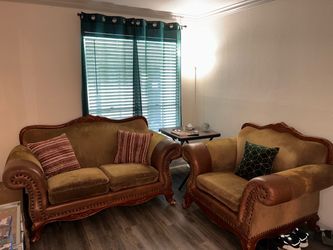 Elegant Traditional Loveseat & Oversized Chair Set - Ornate Wood Trim