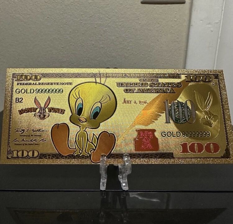 24k Gold Foil Plated Tweety Bird Looney Tunes Banknote