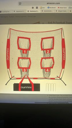 NEW 6x6 ft Football Trainer Throwing Net. Training Target Practice with 4 Targets, Includes Carry Bag & Ground Stake, Red, Great for Kids & Youth