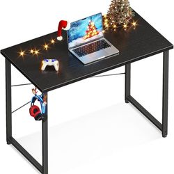 32 Inch Small Computer Desk for Home Office, Study Writing Table for Small Spaces, Simple Modern Desk with Headphone Hooks, Black  Shape Rec
