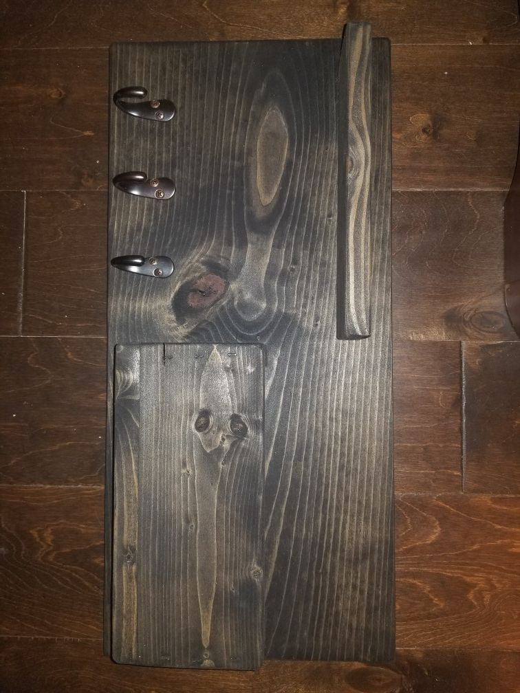 Rustic Black Entryway Shelf / Organizer with 3 Key Hooks