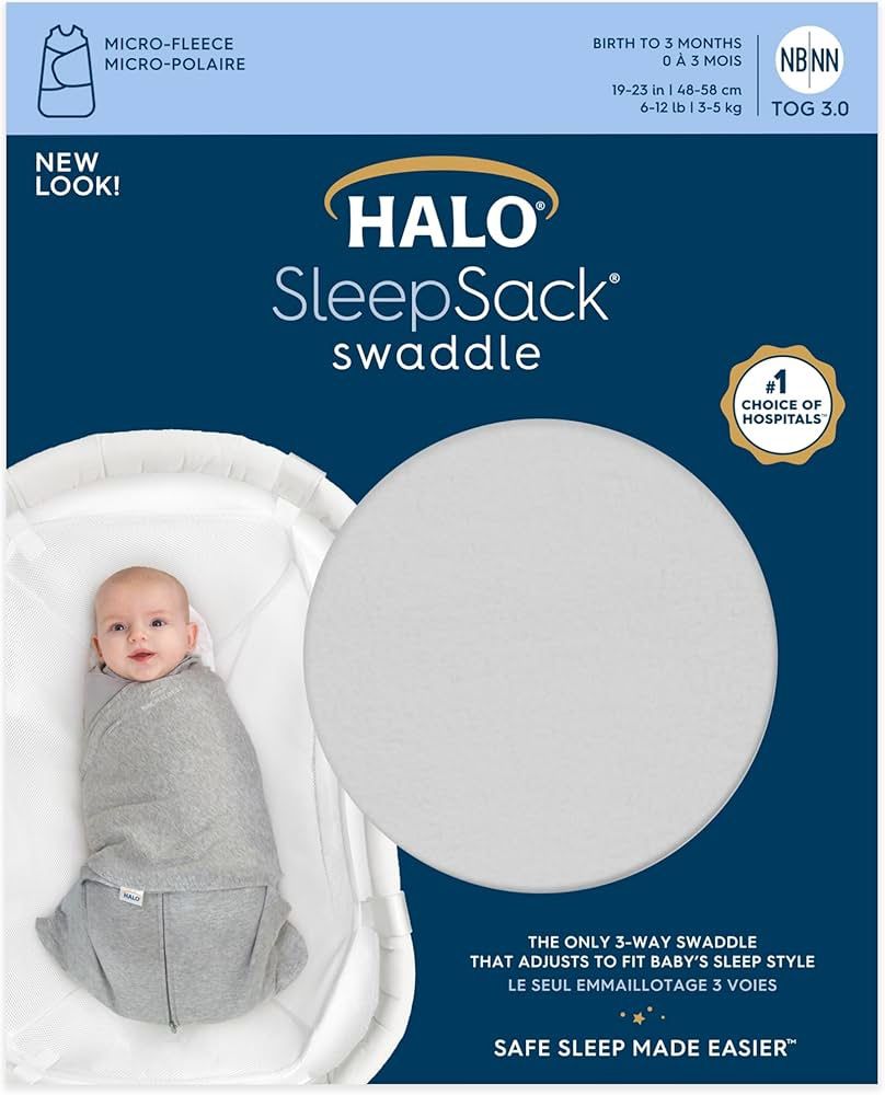 HALO Micro Fleece Sleepsack Swaddle, 3-Way Adjustable Wearable Blanket, TOG 3.0, Grey, Newborn, 0-3 Months