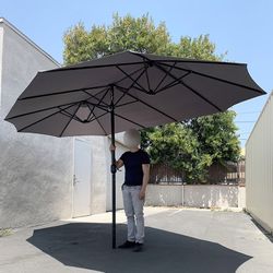 (New) $95 Large 15 FT Double Sided Umbrella Outdoor Patio, Red or Tan color (Weight base not included) 