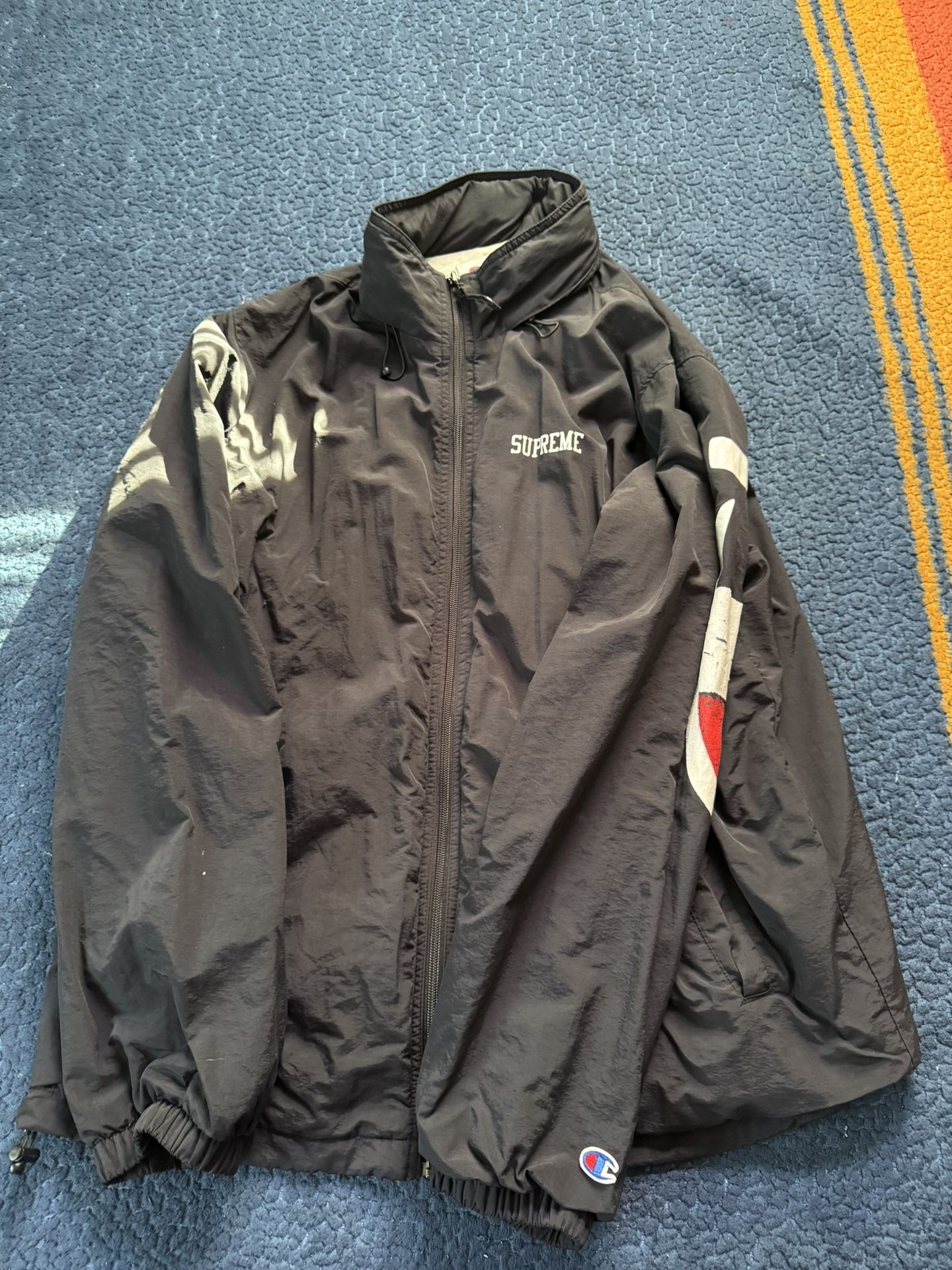 Supreme x Champion Track Jacket Black Men Size XL SS18 Full Zip Hooded